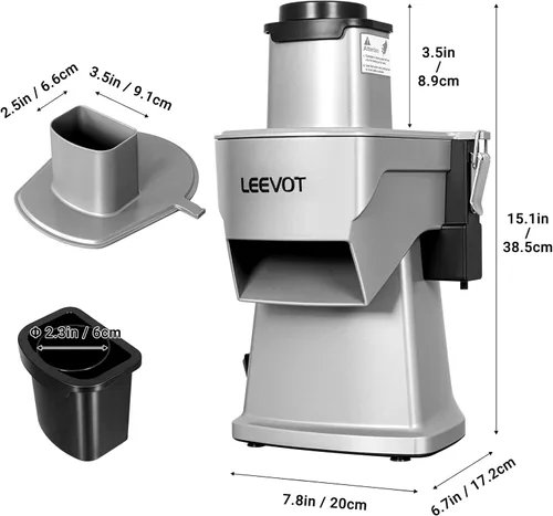 Miniatura 8 de LEEVOT Picadora Comercial de Verduras 200W, Procesador Eléctrico de Alimentos para Rebanar, Cortar en Cubitos y Rallar, Cortadora Profesional