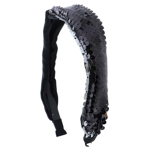 Miniatura 2 de Motique Accessories Elegante diadema de lentejuelas de satén medio y medio para niñas y mujeres, color negro