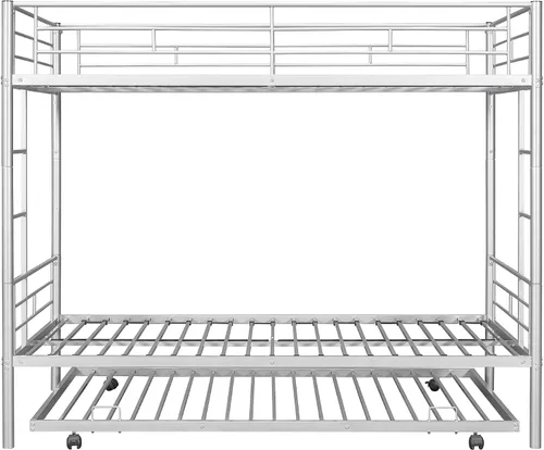 Miniatura 5 de EMKK Litera de metal individual sobre cama individual con nido para 3 niños/adultos, litera convertible con 2 escaleras laterales y barandilla
