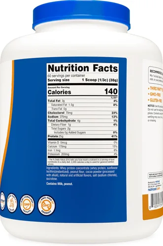 Miniatura 5 de Nutricost Concentrado de proteína de suero (mantequilla de maní y chocolate) 5 libras, sin gluten y sin OMG