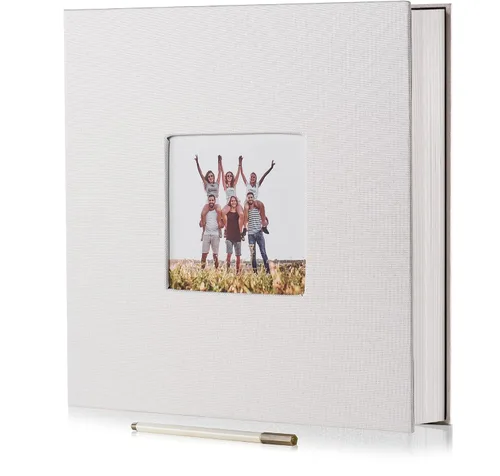 Miniatura 35 de HoneyTolly Álbum de fotos autoadhesivo para fotos de 4 x 6 imágenes, cubierta magnética de lino, 15 hojas/30 páginas en blanco para bodas Beige claro