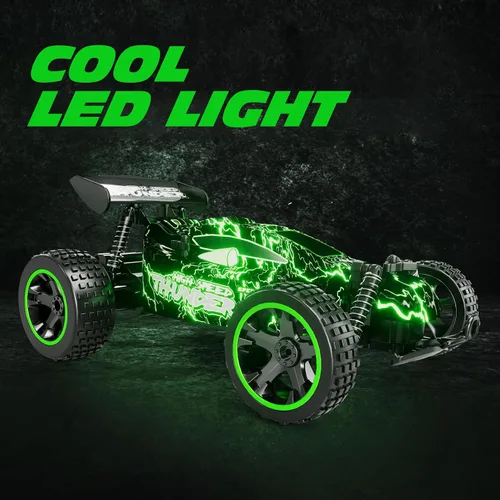 Miniatura 3 de Tecnock Coches RC para Niños, Coche RC 1:18 a Escala 2WD con Luces LED, Coche de Control Remoto de 2.4GHz con Carga Fácil USB-C y 50 Minutos de Verde