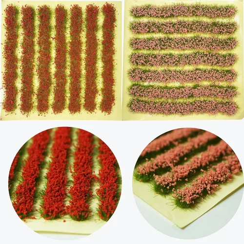 Cayway Tiras de arbustos en miniatura de 2 colores, arbustos estáticos, grupos de vegetación para bricolaje, racimo de flores coloridas en