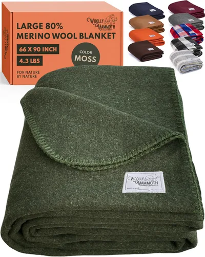 Miniatura 13 de Woolly Mammoth Woolen Company Manta de Lana - 66 x 90 pulgadas, Corteza, 80% Lana Merino - Mantas de Campamento para Clima Frío - Durabilidad