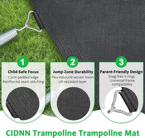 Miniatura 6 de Alfombrilla de Repuesto para Trampolín, Resistente, Resistente a los Rayos UV y Superficie de Rebote Duradera para Trampolines Redondos de 12/14/15