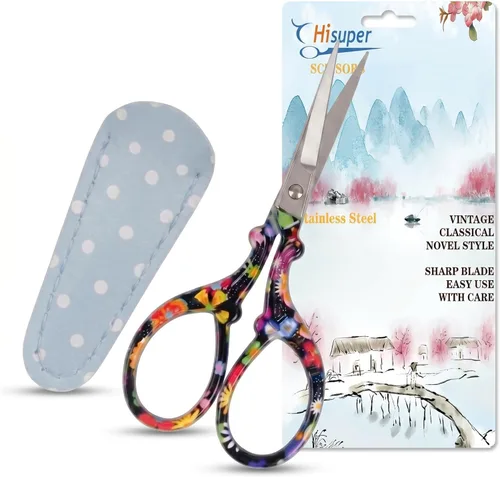 Miniatura 20 de Tijeras de 3.6 pulgadas para costura y manualidades, de acero inoxidable, con funda de cuero para punto de cruz, corte de papel, artesanía, trabajo
