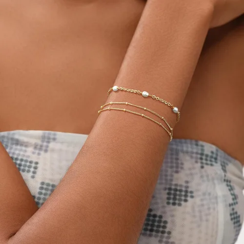 Miniatura 3 de MEVECCO Pulsera para mujer, chapada en oro de 14 quilates, cadena delicada, joyería simple, hecha a mano, minimalista para ella