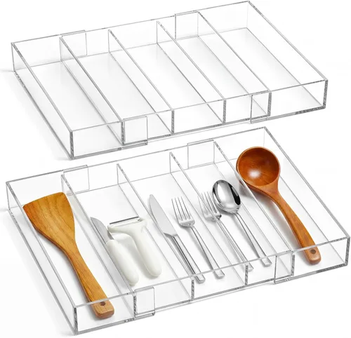 Miniatura 9 de Teenyyou 1 paquete de organizador expandible para cajones de cocina, organizador de utensilios de acrílico transparente, almacenamiento de cubiertos