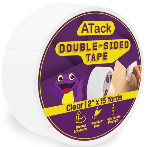 Miniatura 12 de ATack Cinta Transparente de Doble Cara, Fácil de Rasgar a Mano, 2 Pulgadas x 30 Yardas, Segura para Paredes, de Servicio Pesado, Cinta de Tela