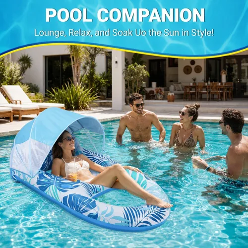 Miniatura 5 de Pool Float for Adults with Canopy, Inflatable Chair Lounge Floaties with Adjustable Sun Shade Cover, Drink Holder, Ergonomic Headrest