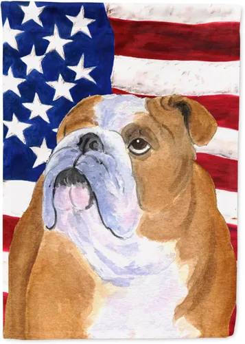 Caroline's Treasures SS4017GF Bandera de Estados Unidos con Bulldog Inglés para jardín, bandera decorativa para patio exterior, patio, parterres,