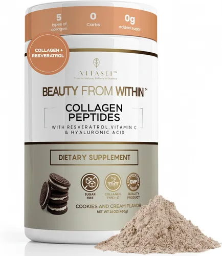 Miniatura 10 de VITASEI Polvo de péptidos de colágeno hidrolizados con resveratrol y vitamina C - Soporte para el cabello, la piel y las articulaciones - Colágeno