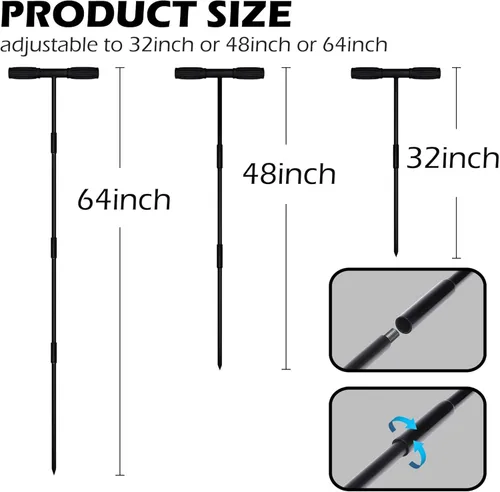 Miniatura 2 de Sfcddtlg Varilla de sonda de suelo de metal de 64 pulgadas, sonda de muestra de suelo ajustable, localizador de tanque séptico con mango en T
