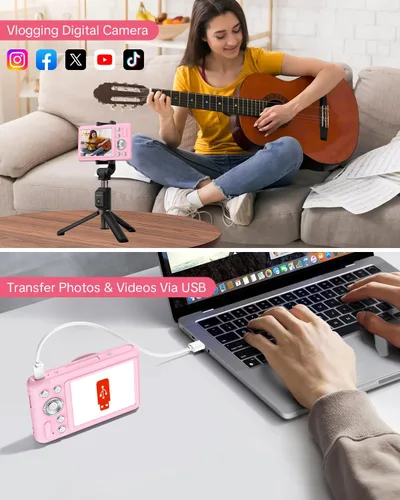 Miniatura 4 de W&O Cámara digital, cámara para niños, cámaras digitales para apuntar y disparar para niños, con pantalla LCD de 2.8 pulgadas, 64 MP, zoom de 16X