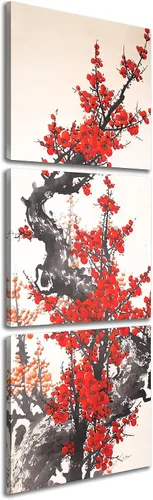 Miniatura 34 de Arte de Pared de Acuarela de Estilo Asiático Tradicional Chino Pájaro en Rama de Flor de Cerezo Roja Decoración Paisaje Floral Oriental Pintura