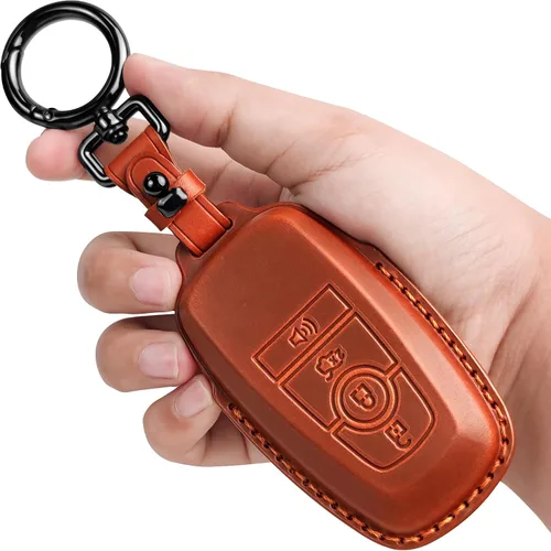 Miniatura 11 de Tukellen Funda de cuero para llavero de Ford con llavero compatible con Ford Explorer Mustang Fusion Escape F150 F250 F350 F450 F550 Edge-Negro