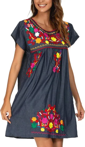 Miniatura 8 de YZXDORWJ - Vestido estilo mexicano, bohemio, campesino, para mujer, falda casual, talla extra grande XXL.