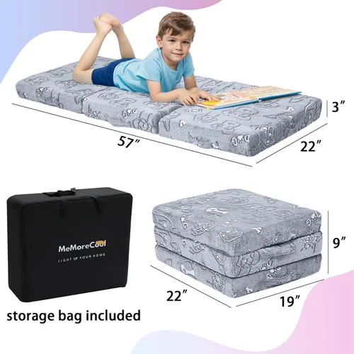 Miniatura 3 de MeMoreCool Colchón de Piso Plegable con Perro que Brilla en la Oscuridad para Niños, Tapete de Siesta Triple para Niños Pequeños, Futón Portátil