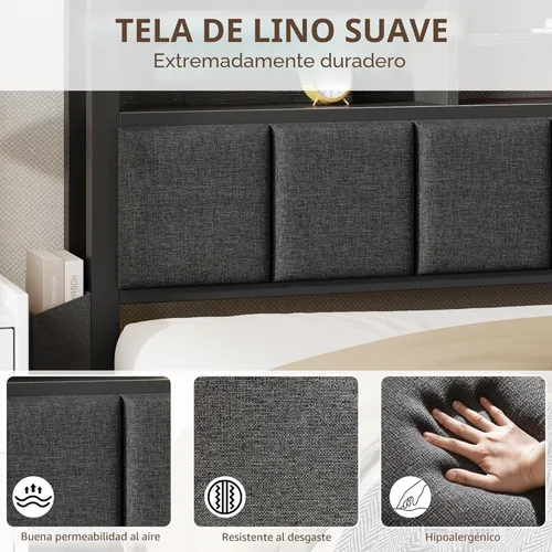 Miniatura 4 de Furnulem Base de cama King con cabecero de madera y cajones de almacenamiento, marcos de cama de plataforma de metal tamaño King con luces LED