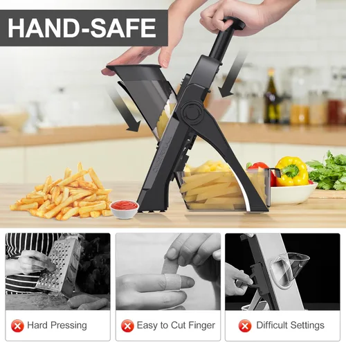 Miniatura 2 de Cortador de mandolina 5 en 1 seguro para cocina, picador de verduras seguro, cuchillo de pelar, grosor ajustable, fácil de limpiar, rebanador