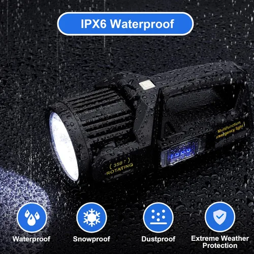 Miniatura 6 de Linterna de foco recargable, 2,000,000 L lúmenes, luz LED de mano con rotación de 350°, 9 modos, carga solar y USB-C, impermeable, linterna