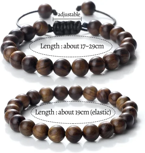Miniatura 4 de Razcus - Pulsera de cuentas de palisandro negro vintage para hombre, 680.394 in, redondas, de madera, pulseras elásticas para meditación para oración