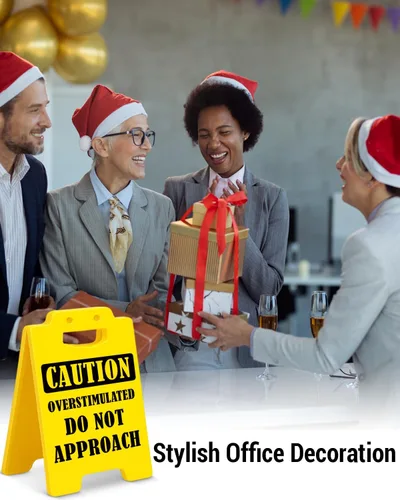 Miniatura 7 de Divertida decoración de escritorio de oficina sobreestimulada con texto en inglés "Do Not Approach Caution", decoración de cubículo de oficina