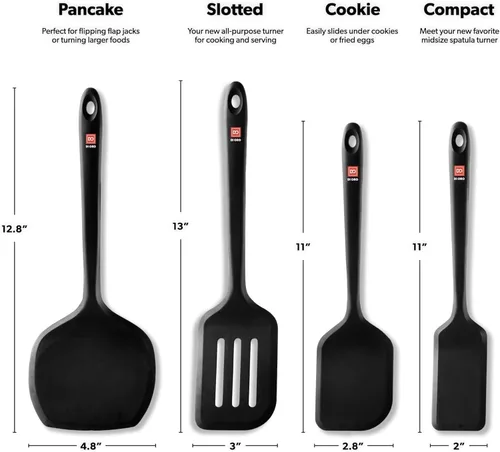 Miniatura 6 de DI ORO - Juego de espátulas volteadoras de silicona para utensilios de cocina antiadherentes, utensilios de cocina para voltear huevos y panqueques