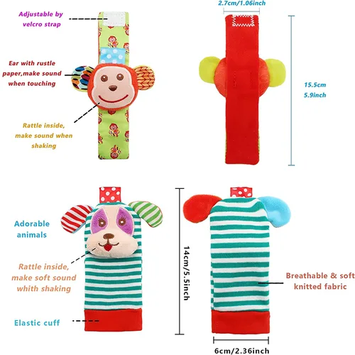 Miniatura 2 de Sonajeros de muñeca, sonajero de pie, calcetín de sonajero, juguete de sonajero, pulsera de mano con brazo, calcetines tobilleros para pies