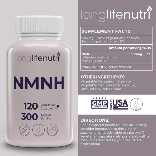 Miniatura 2 de LongLifeNutri NMNH 300 mg (mononucleótido de dihidronicinamida) - 120 cápsulas veganas, suministro de 2 meses, alternativa NMN, suplemento NAD