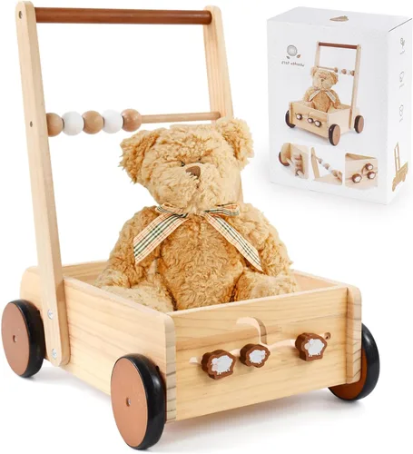 PairPear Juguetes de Paseo de Madera para Bebés, Andadores de Madera con Velocidad Ajustable para Bebés Aprendiendo a Caminar, Juguetes de Empujar y