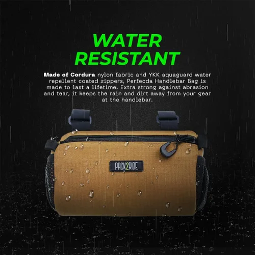 Miniatura 3 de PACK2RIDE Perfecda - Bolsa para manubrio de bicicleta, resistente al agua, tela Cordura duradera y bolsa de bicicleta para viajes diarios, Coyote