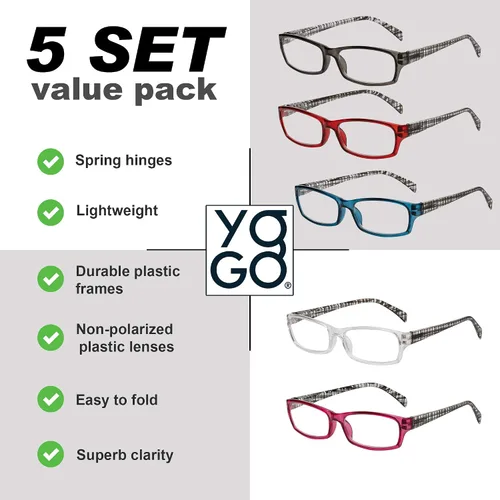 Miniatura 4 de Yogo Vision Reading Glasses 5 Pairs Fashion Ladies Quality Designed Spring Hinge Readers for Women