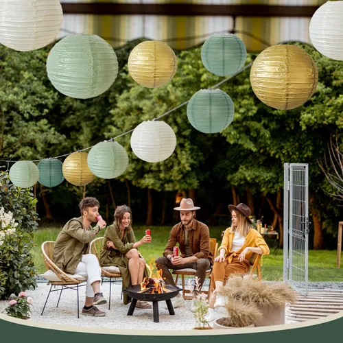 Miniatura 2 de 12 linternas de papel color verde salvia dorado verde oliva chino colgantes redondas linternas de papel para cumpleaños, boda, despedida de soltera