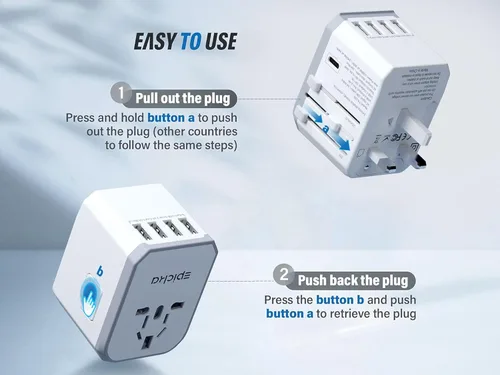 Miniatura 4 de EPICKA Adaptador de viaje universal, adaptador de enchufe de viaje europeo, adaptador de corriente internacional cargador mundial con USB-C y 4