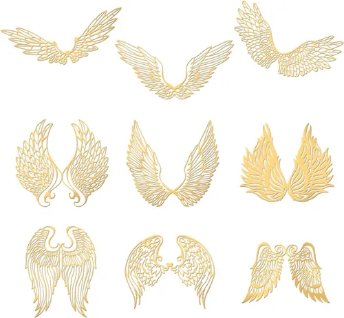 Miniatura 15 de OLYCRAFT Calcomanías temáticas de ala de ángel, 9 calcomanías de metal de latón dorado de 1.6 x 1.6 pulgadas para álbumes de recortes, manualidades