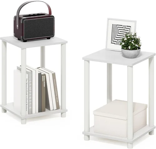 Miniatura 30 de Furinno JUST - Mesa auxiliar moderna de 3 niveles con estación de carga, mesita de noche de fácil montaje, mesita de noche con puerto USB y tipo C