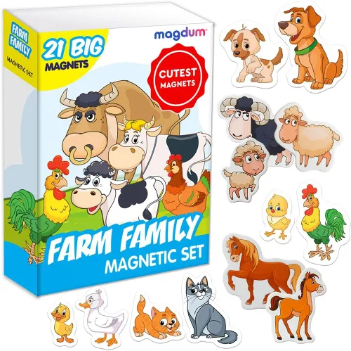 Imanes de nevera para niños pequeños – magdum – 21 imanes familiares de granja para nevera – Lindos animales magnéticos para niños – Imán seguro