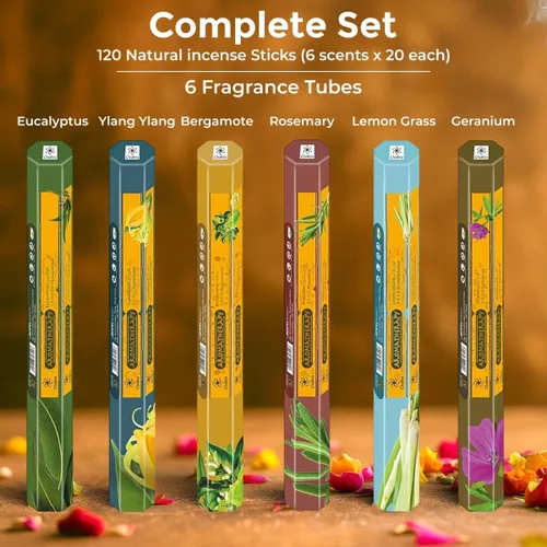 Miniatura 9 de Paquete de regalo de incienso de aromaterapia – 120 varillas naturales (6 cajas) – Relajante, alivio del estrés, meditación, refrescante