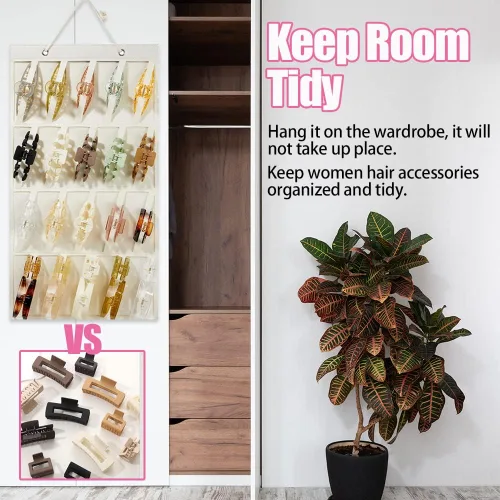 Miniatura 4 de Organizador de pinzas de garra, organizador grande de pinzas para el cabello, pinzas colgantes de fieltro de alta calidad, colgador de Beige