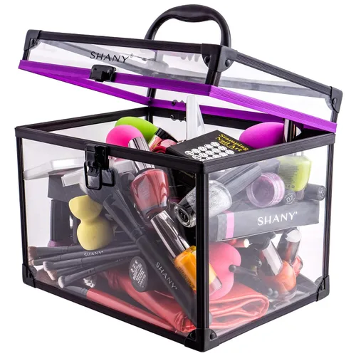 Miniatura 3 de SHANY Estuche transparente para cosméticos y artículos de tocador, organizador de maquillaje de viaje extra grande con cierre seguro y detalles negro