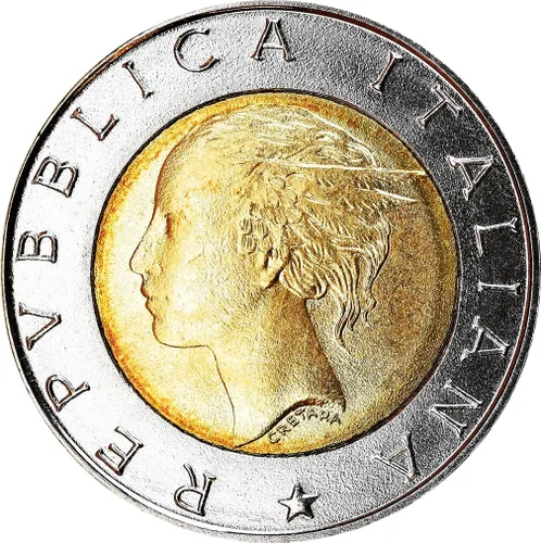 Miniatura 2 de 1997 R 500 Lira Italia Moneda Celebrando "Polizia Stradale" La Policía de Tráfico Italiana. 500 Lira Calificada Por Vendedor Circulado Condición