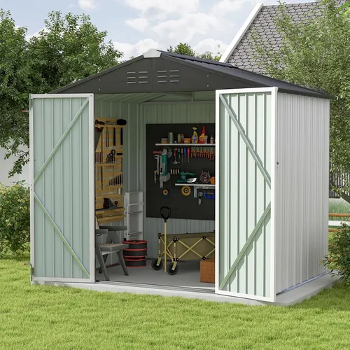 Miniatura 11 de Patiowell - Cobertizo de almacenamiento al aire libre de 3 x 3 pies, pequeño cobertizo de almacenamiento de herramientas de jardín con techo Gris