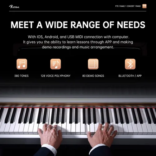 Miniatura 4 de Rosen P70 - Piano digital de 88 teclas, piano para el hogar de tamaño completo, teclado pesado con soporte premium vertical para principiantes