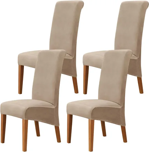 Miniatura 24 de Juego de 2 fundas de terciopelo para sillas de comedor, color beige, fundas elásticas para sillas de comedor y cocina, reutilizables, protector