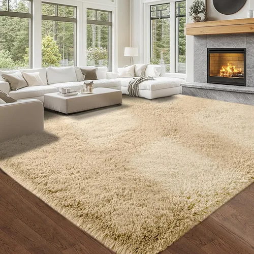 Miniatura 2 de Alfombra de Área de Pelo Largo Beige para Dormitorio: 8x10 Alfombras de Área de Pelo Largo Mullidas para Sala de Estar- Alfombras de Felpa Beige