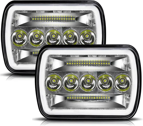 Miniatura 8 de UNI-SHINE - Faros delanteros LED rectangulares 5x7 7x6 pulgadas con haz sellado, DRL, ámbar/blanco, ojos de ángel con halo, compatibles con Jeep