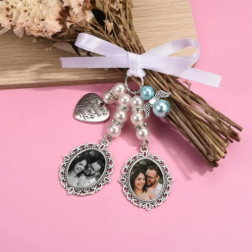 Miniatura 4 de Personalized Wedding Bouquet Photo Charms Custom Bouquet Charms for Wedding Memory Bridal Lacy Photo Charm You Are Always in My Heart Charm for