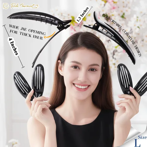 Miniatura 2 de RC ROCHE ORNAMENT 6 pinzas para el cabello con garra plana para mujer, peine de apertura lateral curvada, agarre fuerte, agarre antideslizante