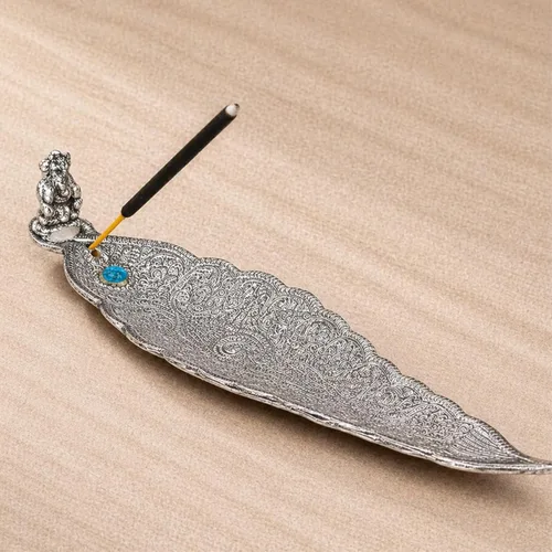 Miniatura 8 de LOVENSPIRE Om - Soporte para incienso de aluminio plateado Agarbatti Dhoop para cenizas, Dhoop Dan, soporte de incienso sin desorden bandeja cónica